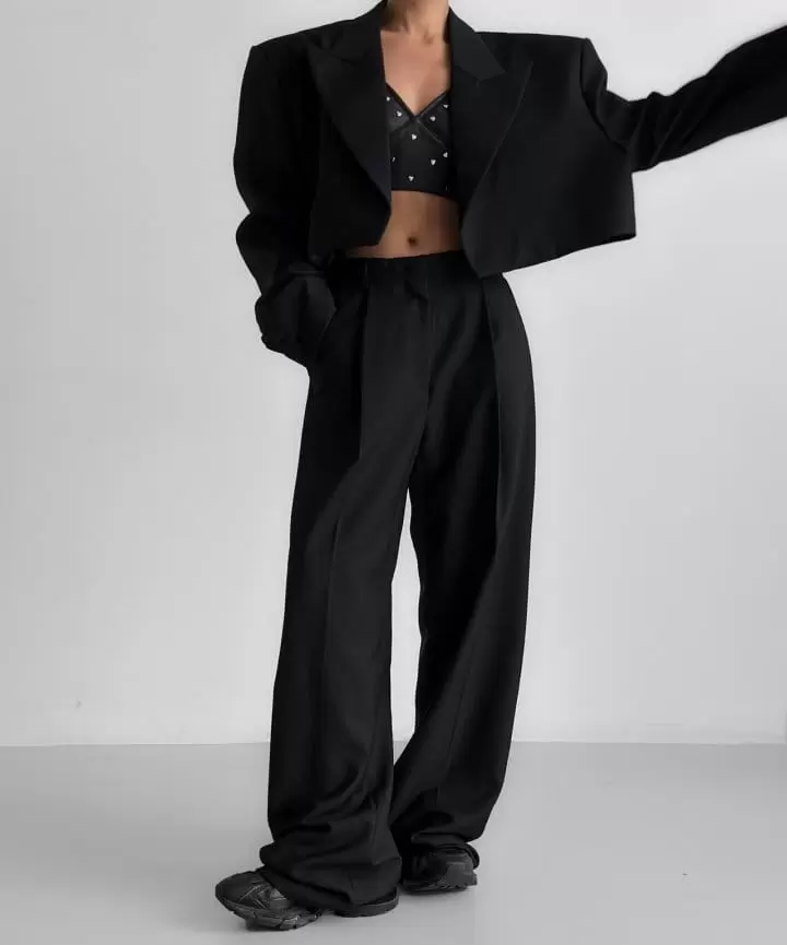 Paper Moon - Korean Women Fashion - #pursuepretty - wool peaked lapel buttonless cropped blazer - 2
