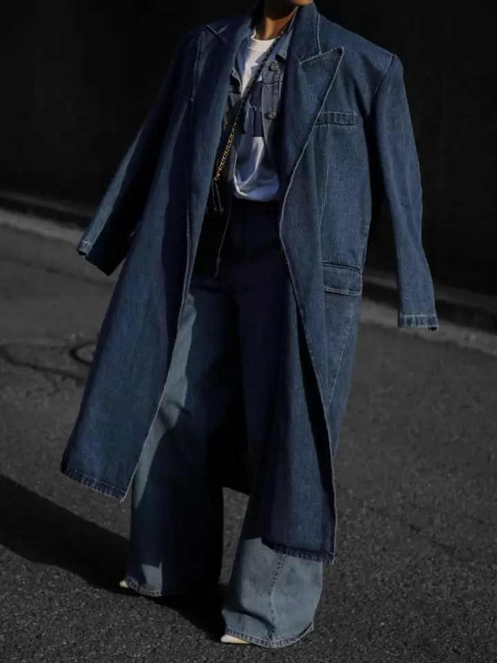 Paper Moon - Korean Women Fashion - #thatsdarling - LUX peaked lapel detail oversized washed denim coat - 3
