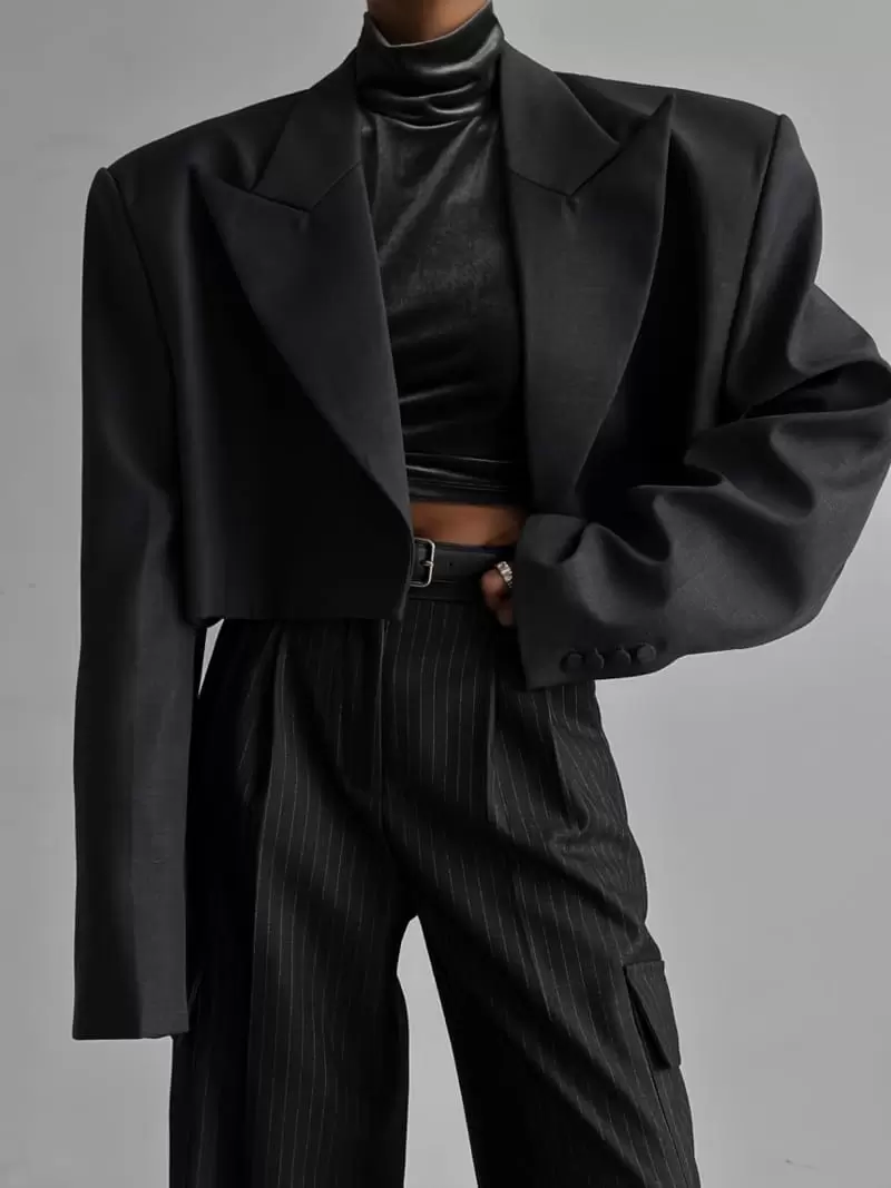Paper Moon - Korean Women Fashion - #thelittlethings - wool peaked lapel buttonless cropped blazer - 7