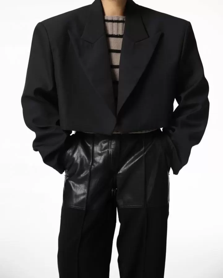 Paper Moon - Korean Women Fashion - #thelittlethings - wool peaked lapel buttonless cropped blazer - 2