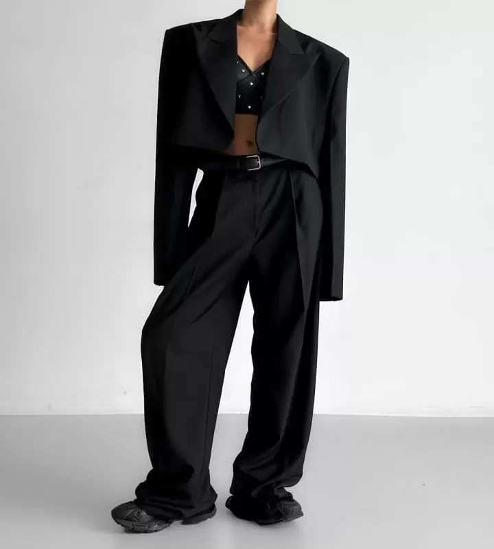 Paper Moon - Korean Women Fashion - #vintagekidsstyle - wool peaked lapel buttonless cropped blazer