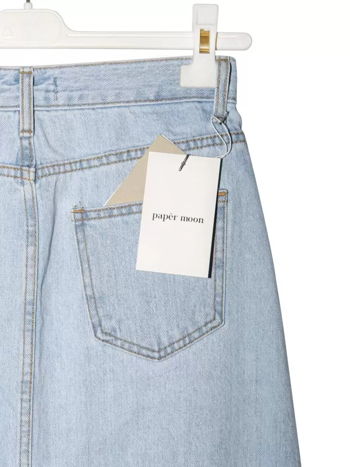 Paper Moon - Korean Women Fashion - #womensfashion - iced blue maxi front slit flared denim skirt - 11