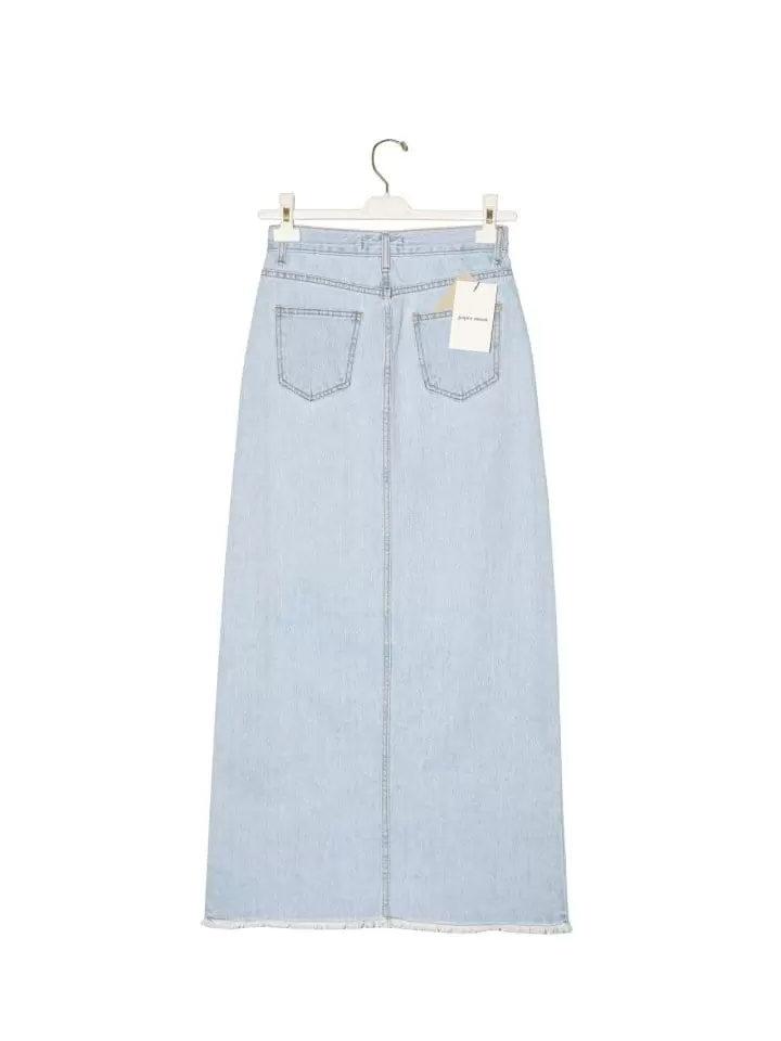Paper Moon - Korean Women Fashion - #womensfashion - iced blue maxi front slit flared denim skirt - 5