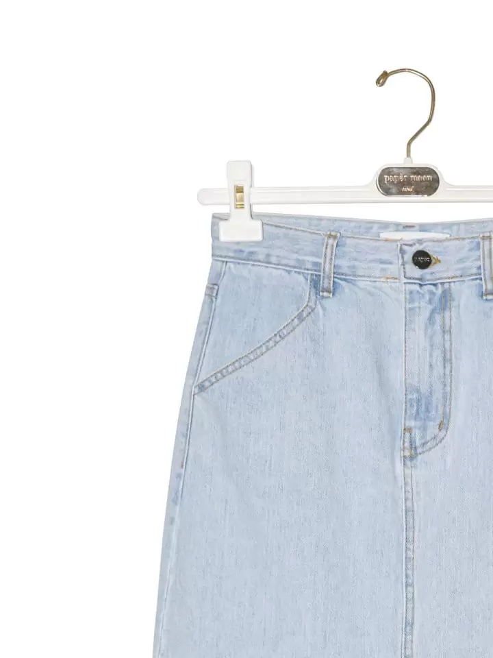 Paper Moon - Korean Women Fashion - #womensfashion - iced blue maxi front slit flared denim skirt - 7