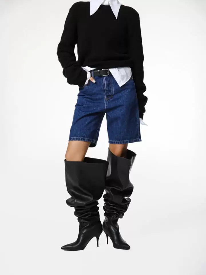 Paper Moon - Korean Women Fashion - #womensfashion - classic slim fit indigo denim bermuda shorts - 7