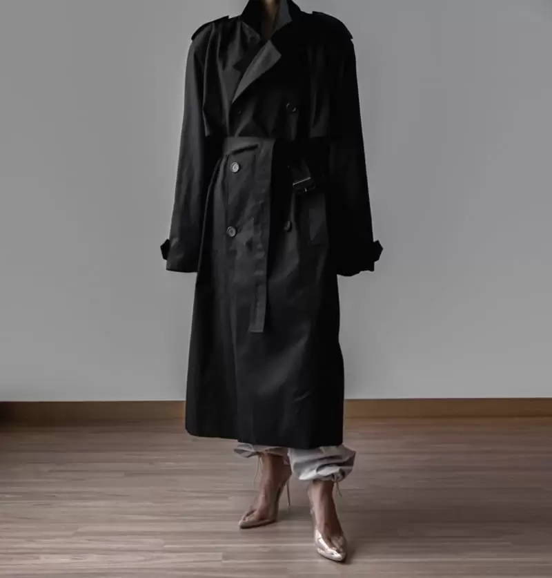 Paper Moon - Korean Women Fashion - #womensfashion - padded detail oversized double breasted trench coat - 5