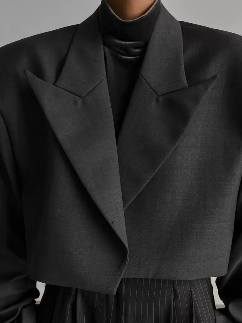 Paper Moon - Korean Women Fashion - #womensfashion - wool peaked lapel buttonless cropped blazer - 9