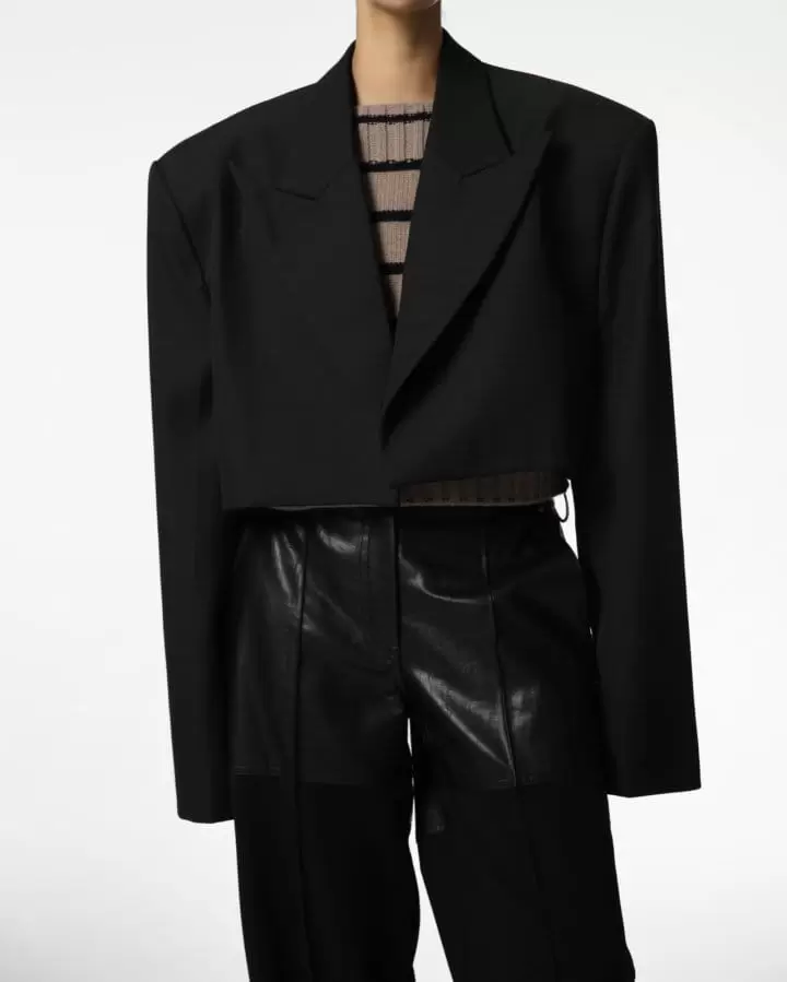 Paper Moon - Korean Women Fashion - #momslook - wool peaked lapel buttonless cropped blazer - 4