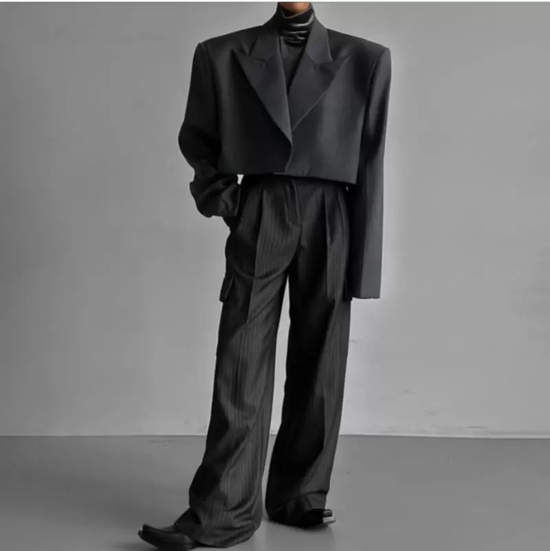 Paper Moon - Korean Women Fashion - #womensfashion - wool peaked lapel buttonless cropped blazer - 6