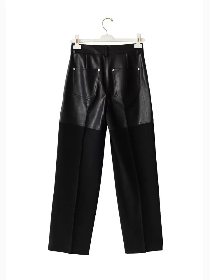 Paper Moon - Korean Women Fashion - #womensfashion - lambskin touch bi fabric wide trousers - 7