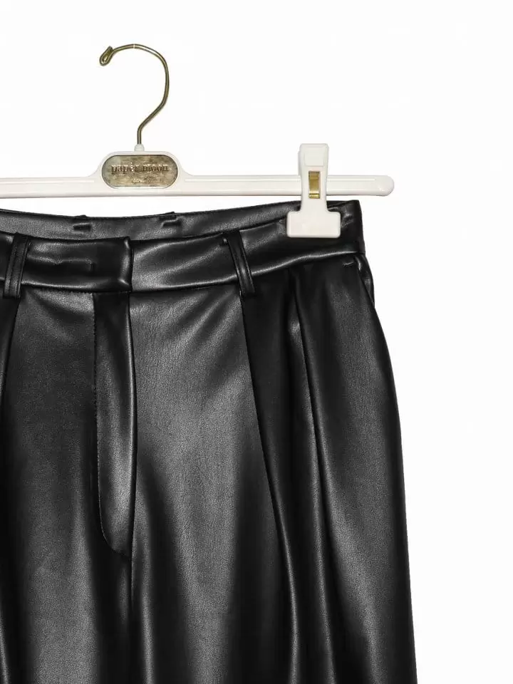 Paper Moon - Korean Women Fashion - #womensfashion - leather low waisted double pleats wide trousers - 8