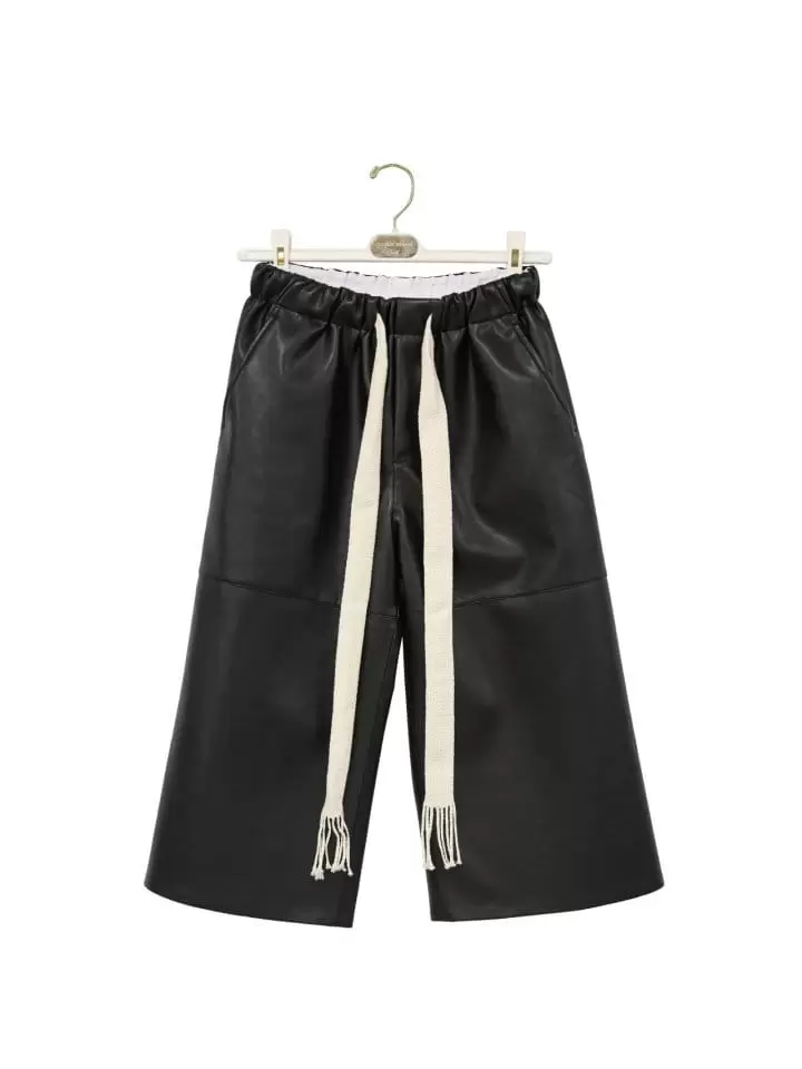 Paper Moon - Korean Women Fashion - #momslook - drawstring leather wide culottes trousers - 4