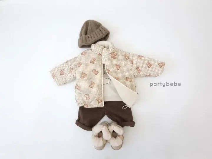Party Kids - Korean Children Fashion - #kidsshorts - Chgeck Bear Padding Jumper - 2