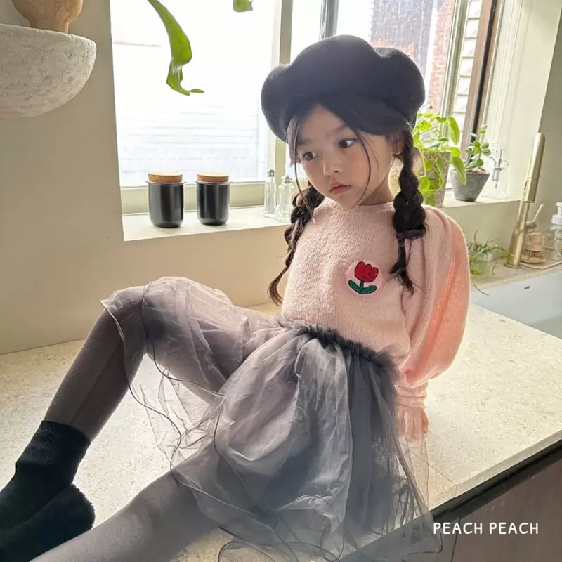 Peach Peach - Korean Children Fashion - #kidsstore - Flower Knit Tee - 10