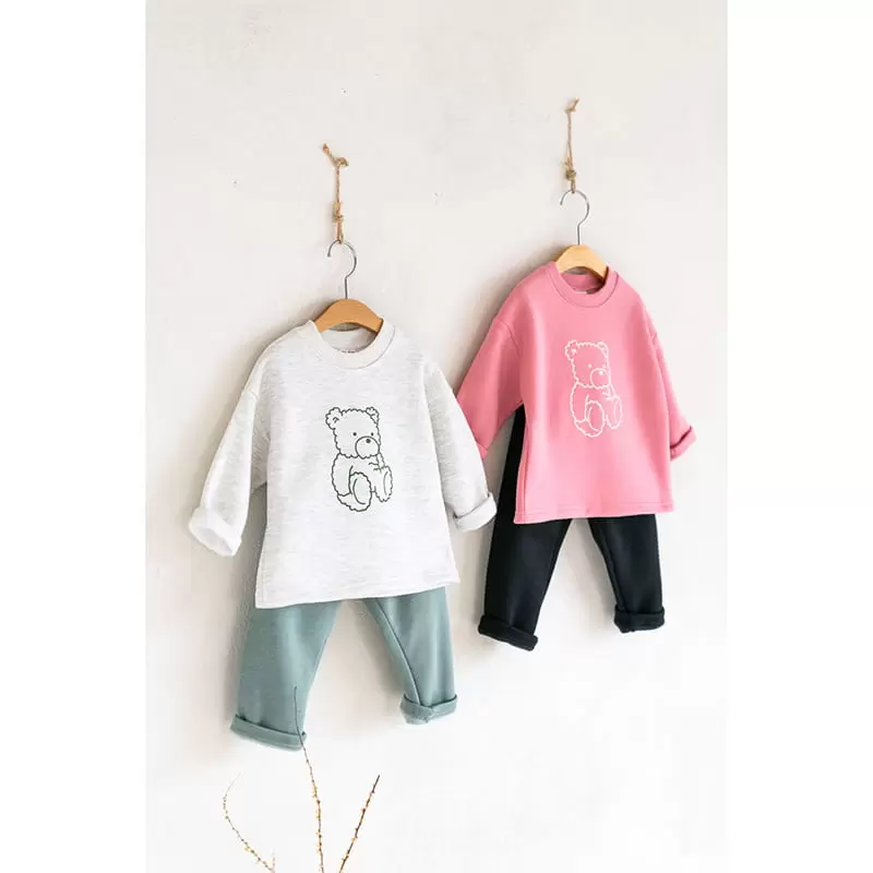 Raykids - Korean Children Fashion - #discoveringself - Bear Fleece String Top Bottom Set - 3