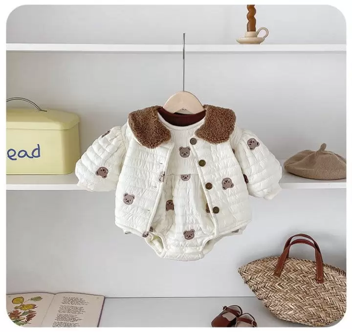 Reve Kid - Korean Baby Fashion - #babyclothing - Bbogle Collar Bear Padding Bodysuit Jacket Set - 2
