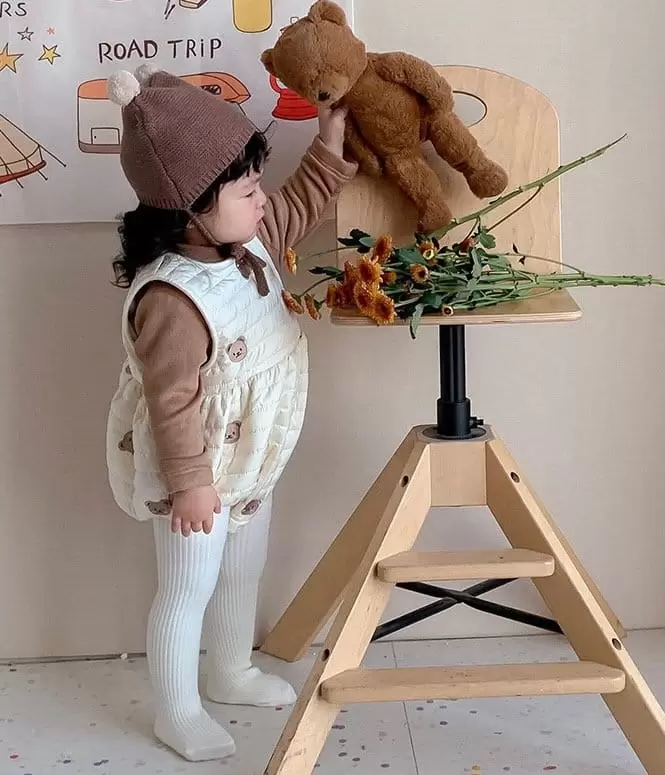 Reve Kid - Korean Baby Fashion - #babygirlfashion - Bbogle Collar Bear Padding Bodysuit Jacket Set - 5