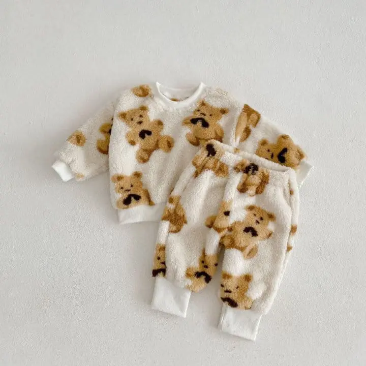 Reve Kid - Korean Baby Fashion - #babylifestyle - Fleece Top Bottom Set - 2