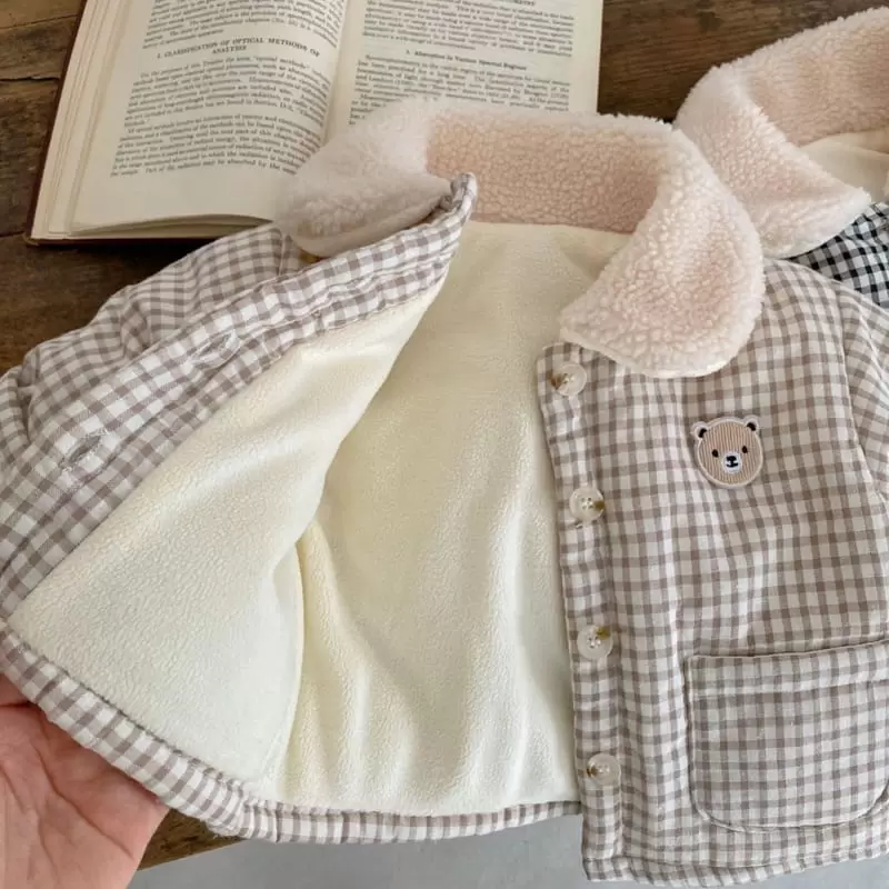 Reve Kid - Korean Baby Fashion - #babyoninstagram - Bebe Bbogle Check Collar Padding Jacket - 2