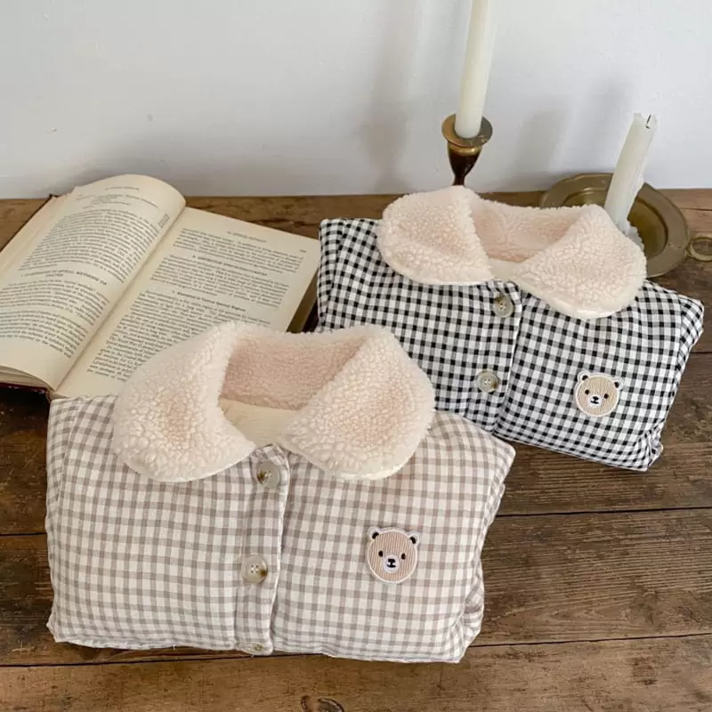 Reve Kid - Korean Baby Fashion - #babyootd - Bebe Bbogle Check Collar Padding Jacket - 3