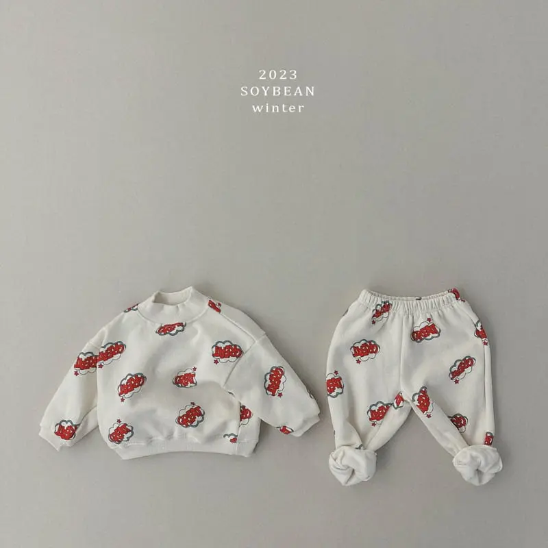 Soybean - Korean Children Fashion - #Kfashion4kids - Fleece Big Cloud Top Bottom Set - 6