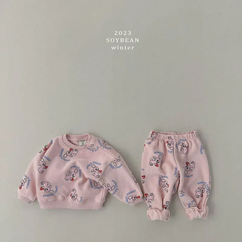 Soybean - Korean Children Fashion - #Kfashion4kids - Fleece Love Bunny Top Bottom Set - 9