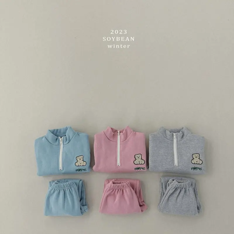 Soybean - Korean Children Fashion - #childofig - Fleece Teddy Half Zip-up Top Bottom Set - 7