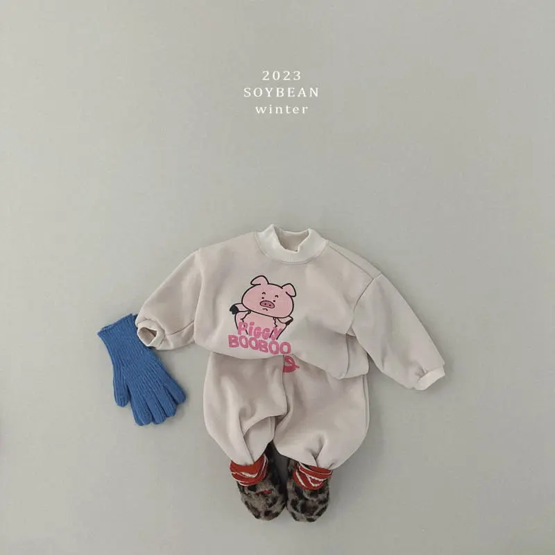 Soybean - Korean Children Fashion - #childofig - Fleece Pig Top Bottom Set