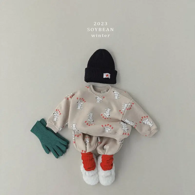 Soybean - Korean Children Fashion - #childofig - Fleece Puppy Top Bottom SET - 6