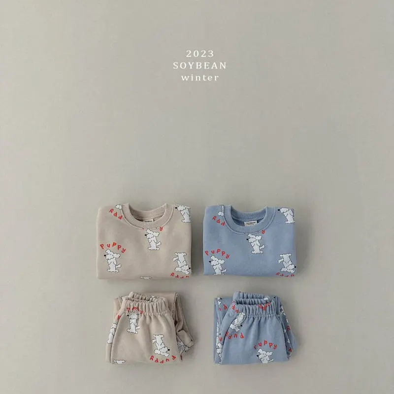 Soybean - Korean Children Fashion - #childofig - Fleece Puppy Top Bottom SET - 7