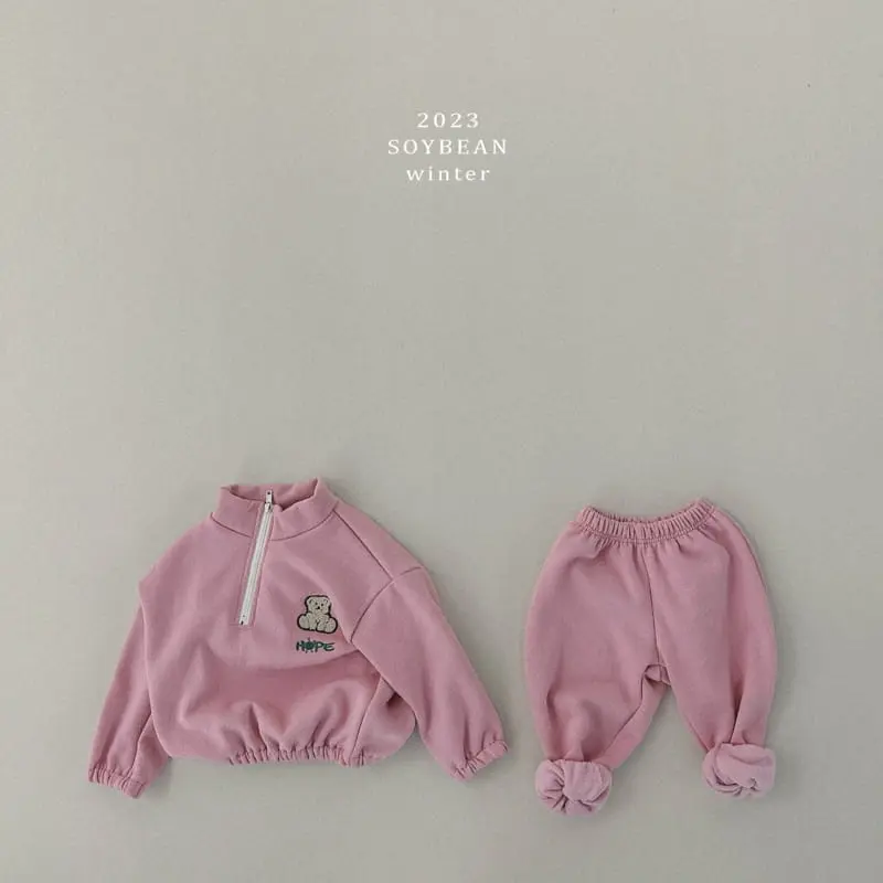 Soybean - Korean Children Fashion - #childrensboutique - Fleece Teddy Half Zip-up Top Bottom Set - 8