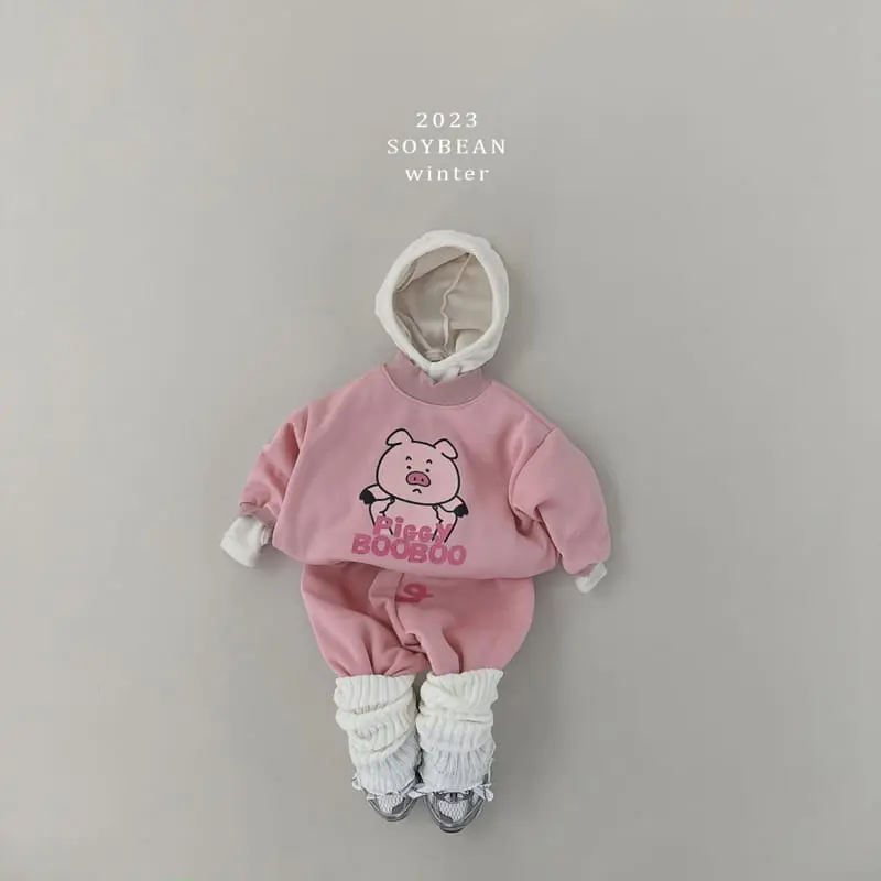 Soybean - Korean Children Fashion - #childrensboutique - Fleece Pig Top Bottom Set - 2