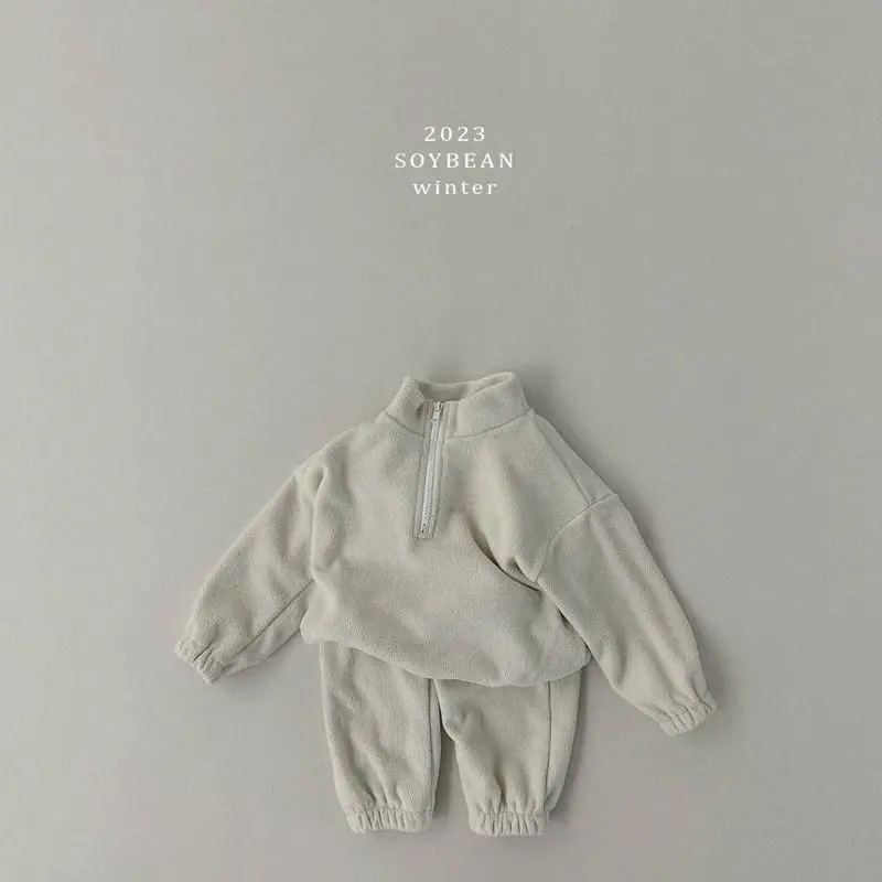 Soybean - Korean Children Fashion - #designkidswear - Fleece Half Zip-up Top Bottom Set - 8