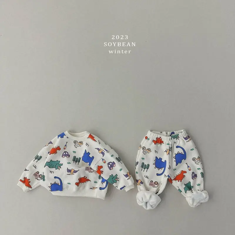 Soybean - Korean Children Fashion - #designkidswear - Fleece Dino Top Bottom Set - 6