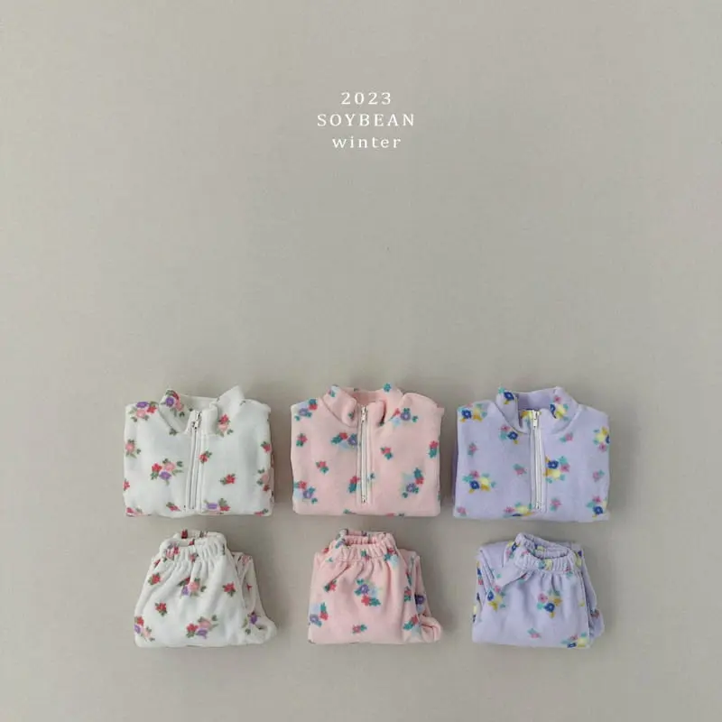 Soybean - Korean Children Fashion - #designkidswear - Flower Fleece Top Bottom Set - 7