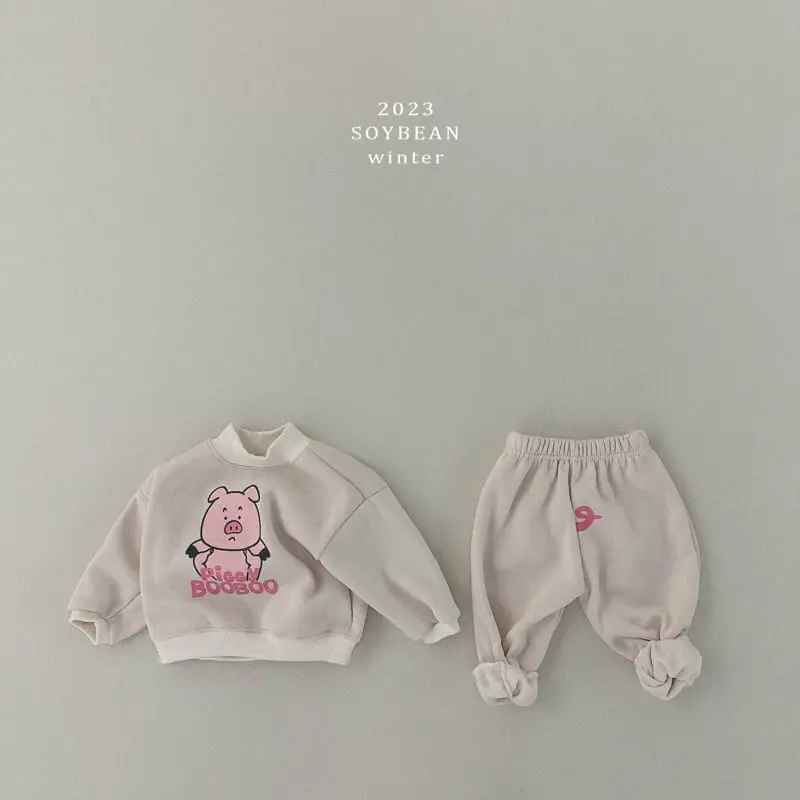 Soybean - Korean Children Fashion - #designkidswear - Fleece Pig Top Bottom Set - 4