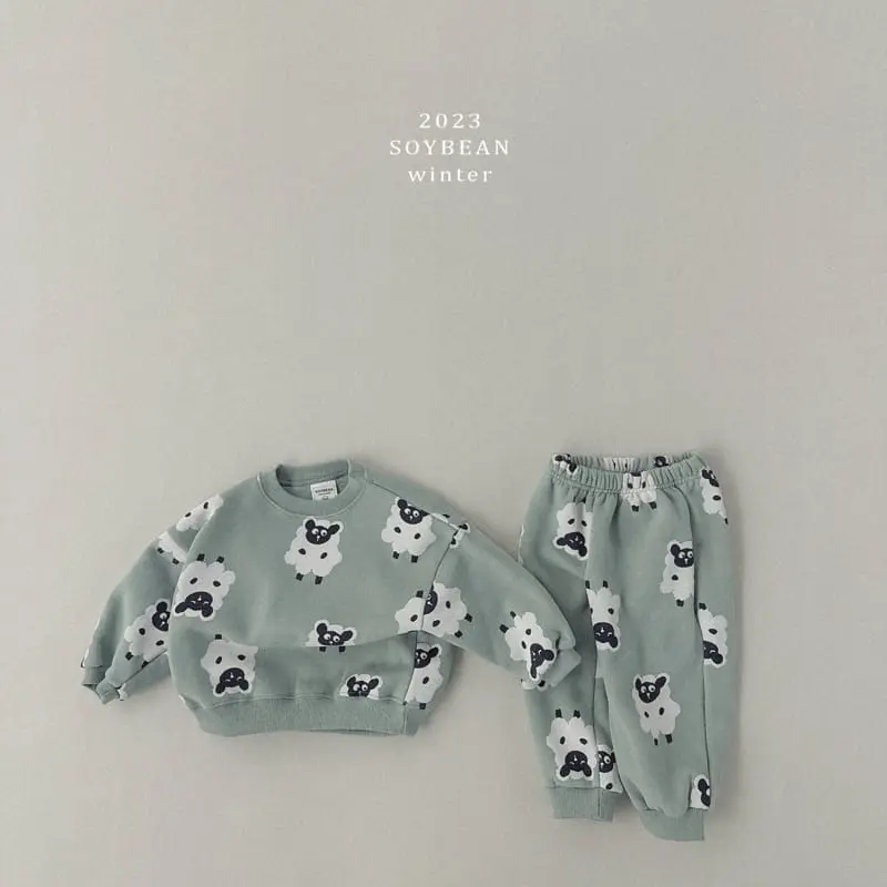 Soybean - Korean Children Fashion - #discoveringself - Fleece Sheep Top Bottom Set - 6