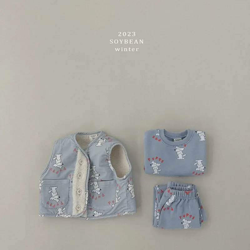Soybean - Korean Children Fashion - #discoveringself - Fleece Puppy Top Bottom SET - 10