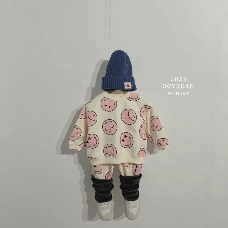 Soybean - Korean Children Fashion - #fashionkids - Fleece Smile Top Bottom Set - 8