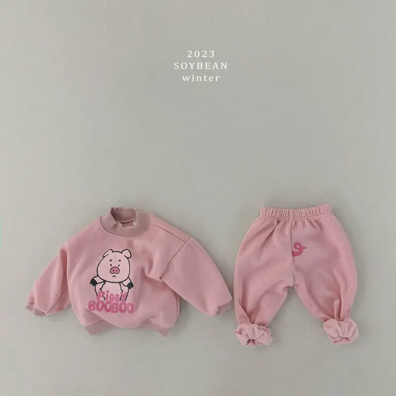 Soybean - Korean Children Fashion - #fashionkids - Fleece Pig Top Bottom Set - 5