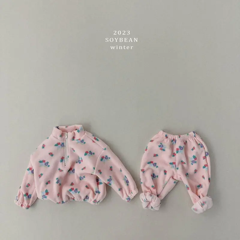 Soybean - Korean Children Fashion - #fashionkids - Flower Fleece Top Bottom Set - 9