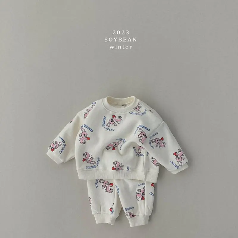 Soybean - Korean Children Fashion - #fashionkids - Fleece Love Bunny Top Bottom Set - 5