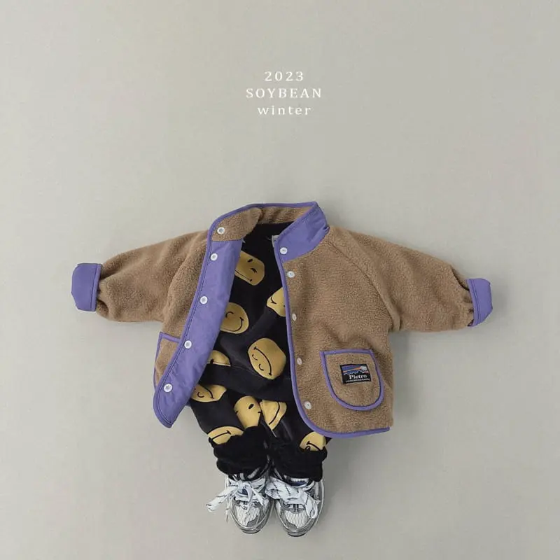 Soybean - Korean Children Fashion - #kidsshorts - Fleece Smile Top Bottom Set - 9