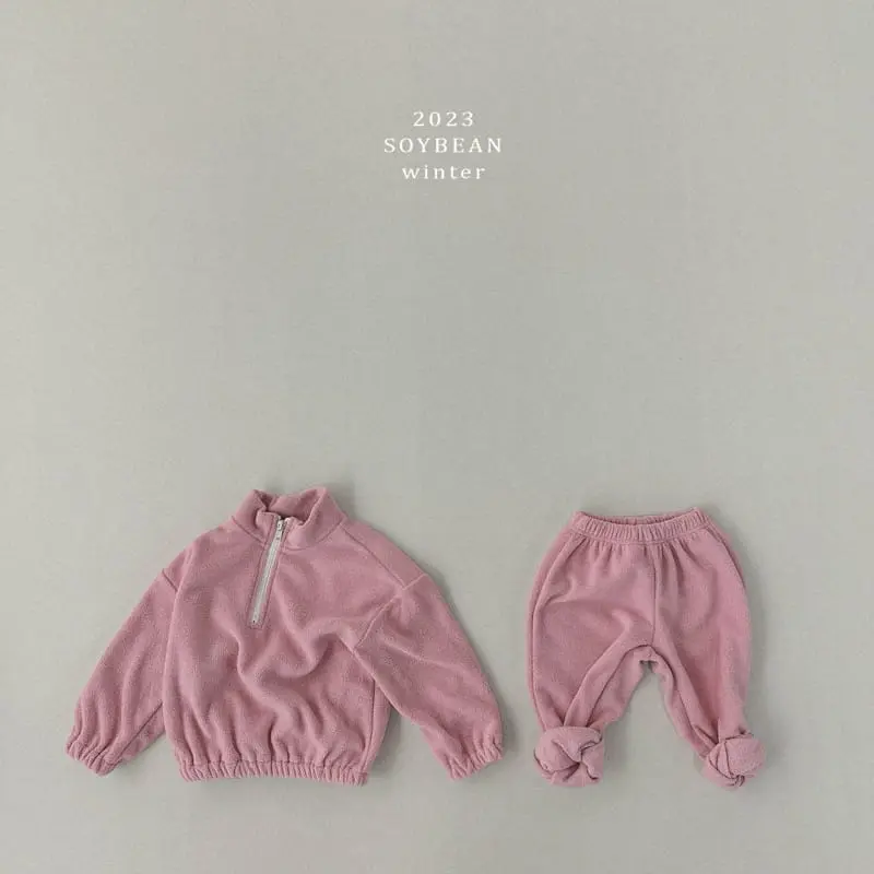 Soybean - Korean Children Fashion - #kidsshorts - Fleece Half Zip-up Top Bottom Set - 11