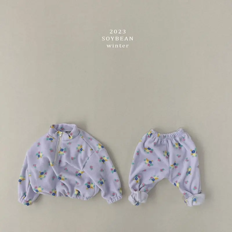 Soybean - Korean Children Fashion - #kidsshorts - Flower Fleece Top Bottom Set - 10