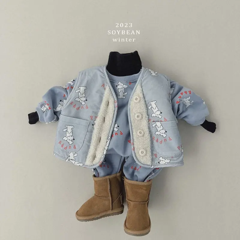 Soybean - Korean Children Fashion - #kidsshorts - Fleece Puppy Top Bottom SET - 12