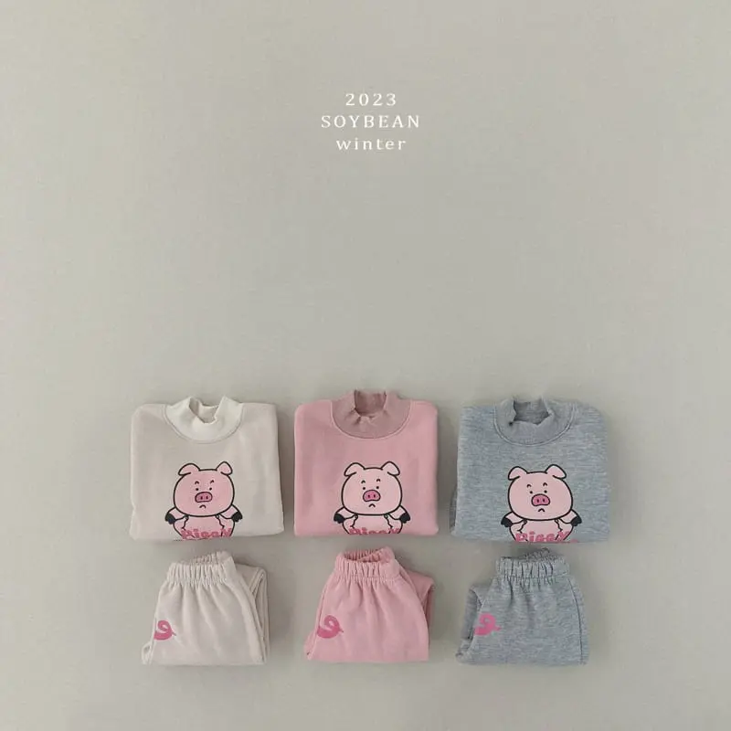 Soybean - Korean Children Fashion - #kidsstore - Fleece Pig Top Bottom Set - 7