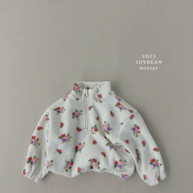 Soybean - Korean Children Fashion - #kidsstore - Flower Fleece Top Bottom Set - 11