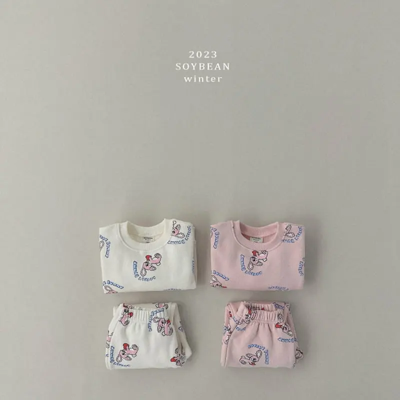 Soybean - Korean Children Fashion - #kidsstore - Fleece Love Bunny Top Bottom Set - 7