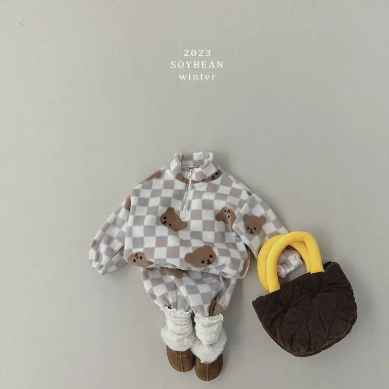 Soybean - Korean Children Fashion - #kidzfashiontrend - Bear Fleece Top Bottom Set